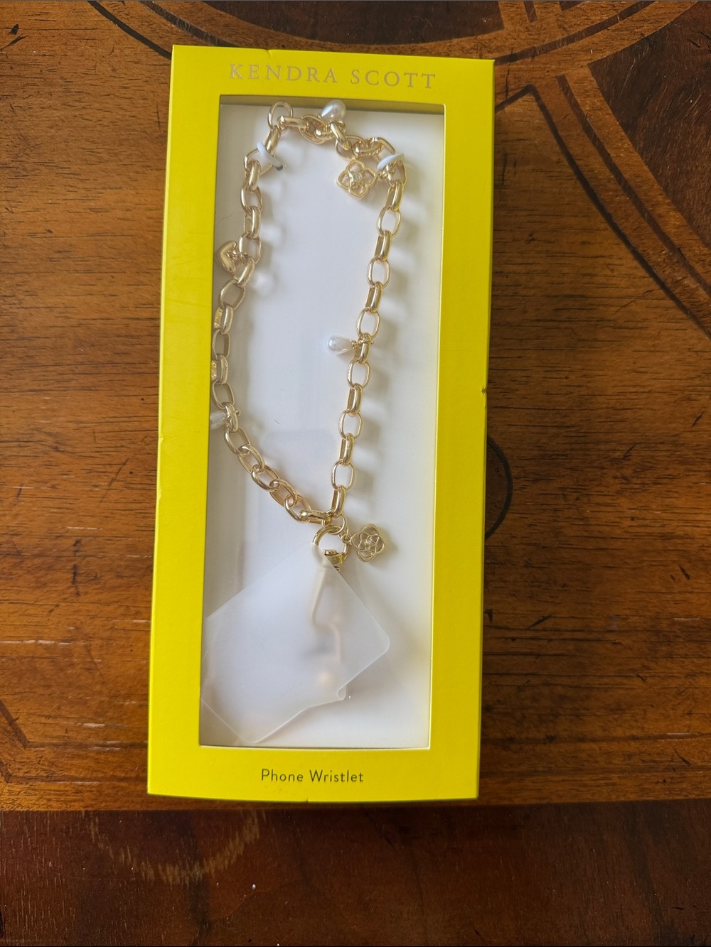 Kendra Scott Gold Link Phone Wristlet with White Frosted Charm